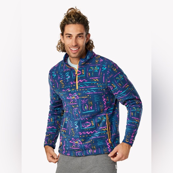 NWT - Chubbies - The Chilly Vibe Fleece (Quarter-Zip) - Pattern: Navy Abstract - Picture 1 of 12
